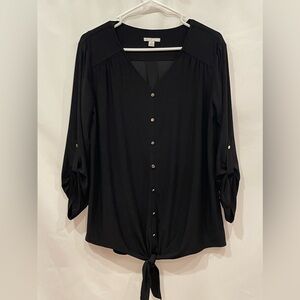 Black blouse with silver buttons and tie